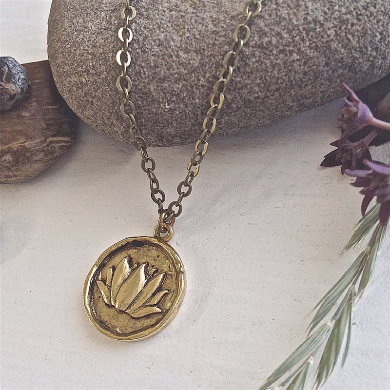 kamala lotus talisman necklace- antique brass