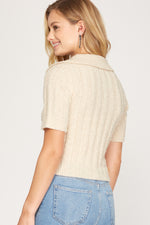 evelyn collared crop knit top