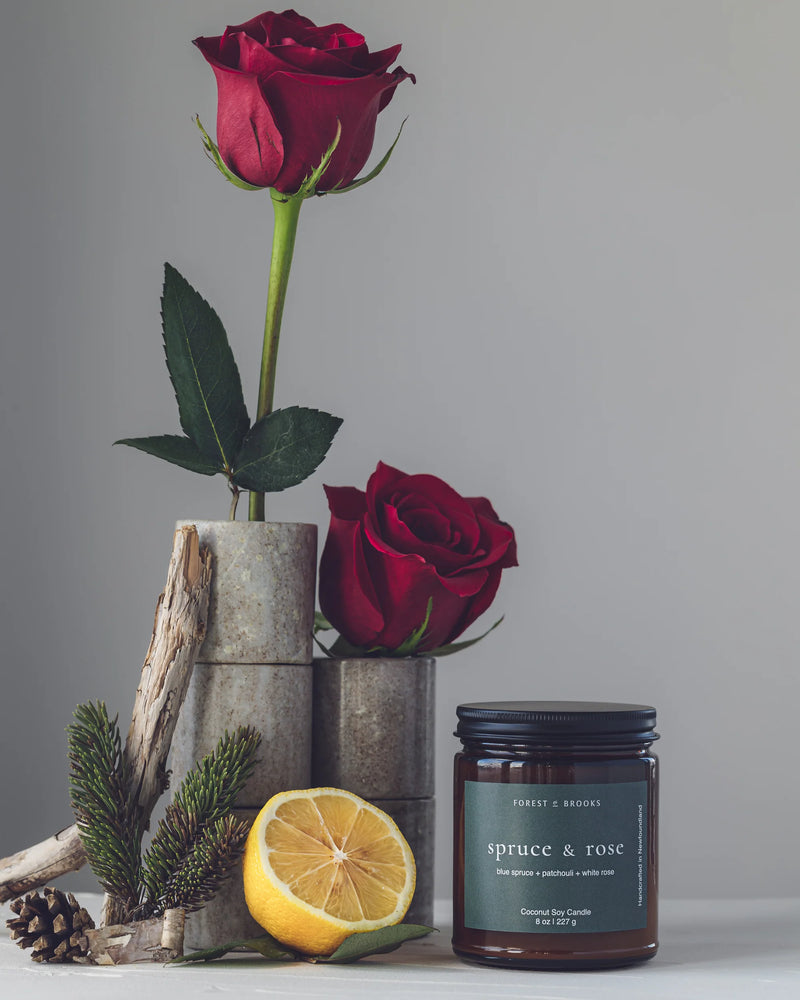 spruce & rose wooden wick candle