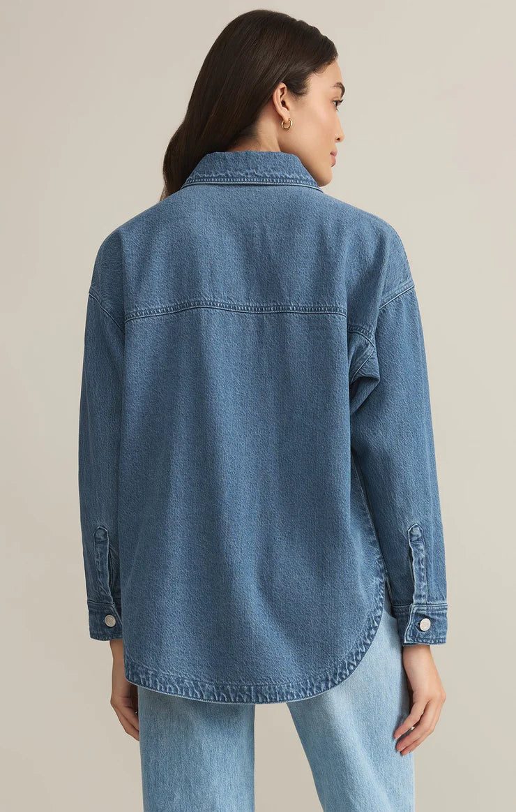 all day luxe soft denim jacket- worn indigo