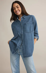 all day luxe soft denim jacket- worn indigo