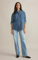 all day luxe soft denim jacket- worn indigo