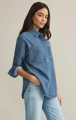 all day luxe soft denim jacket- worn indigo