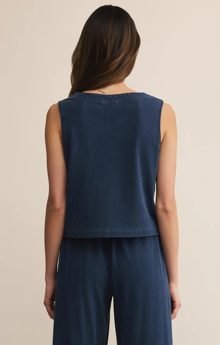 solace vneck jersey tank- indigo