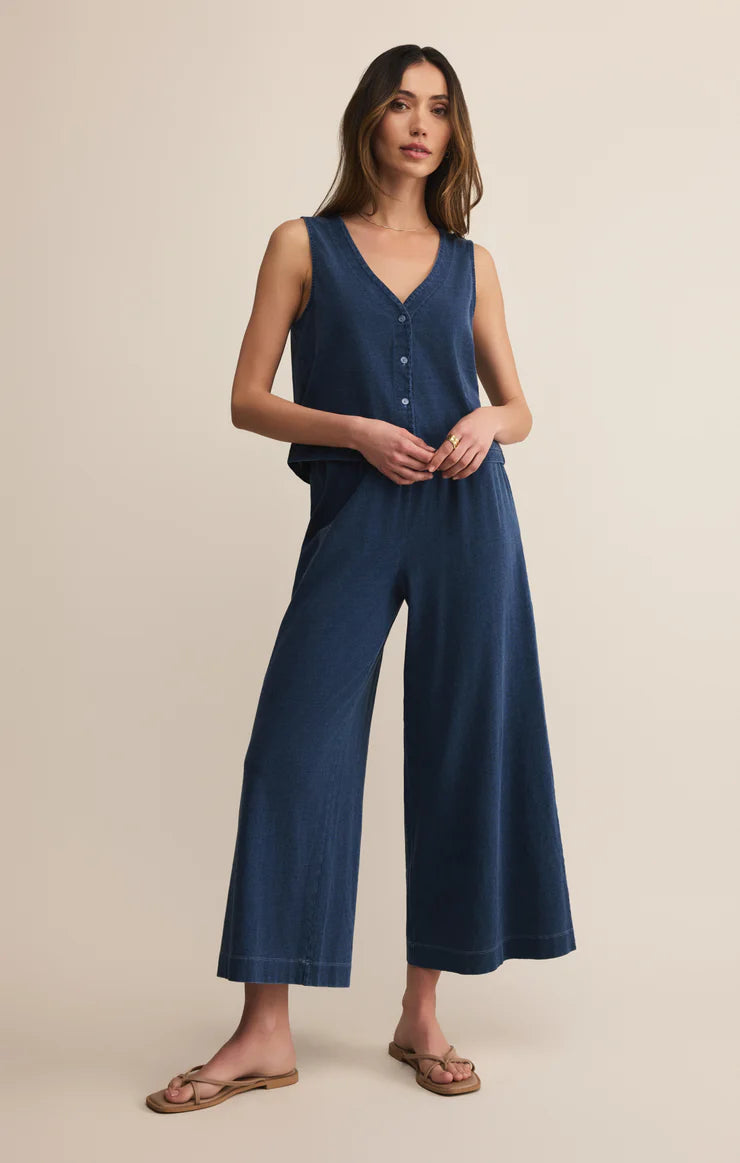 solace vneck jersey tank- indigo