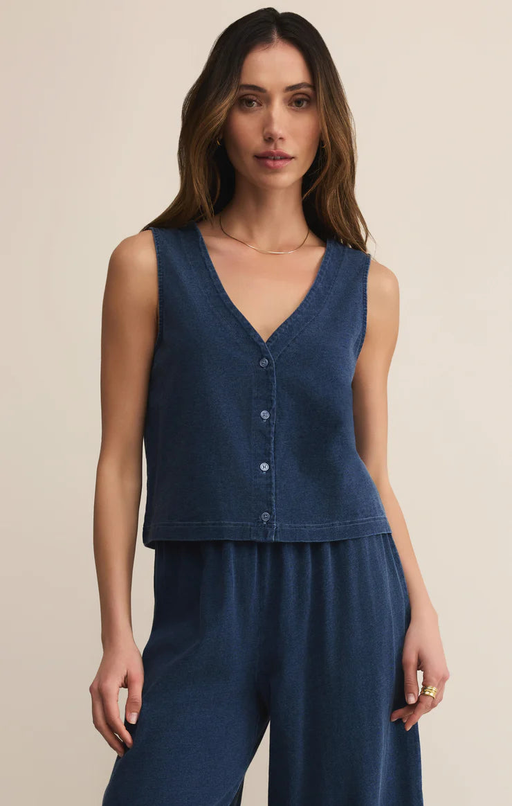 solace vneck jersey tank- indigo