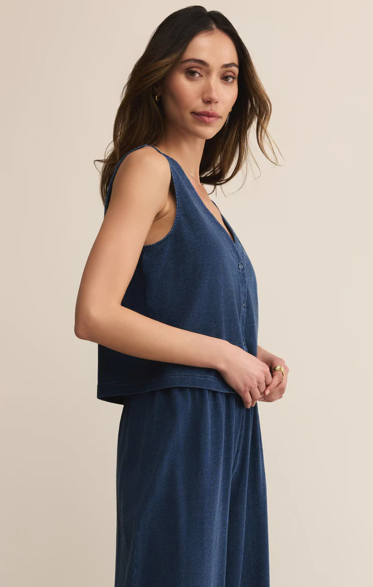 solace vneck jersey tank- indigo