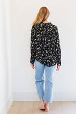 lennox button up blouse- black vintage print