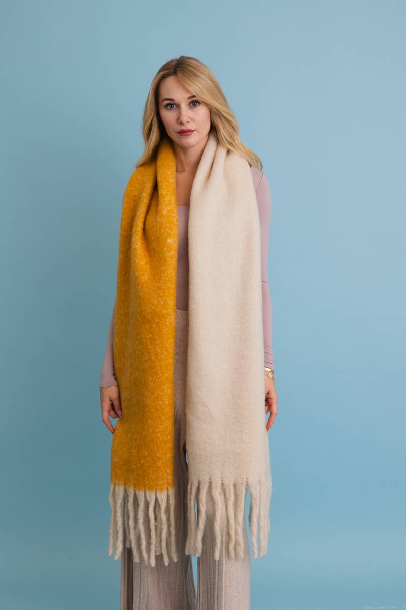 cozy solid two tone tassel scarf: blue