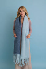 cozy solid two tone tassel scarf: blue