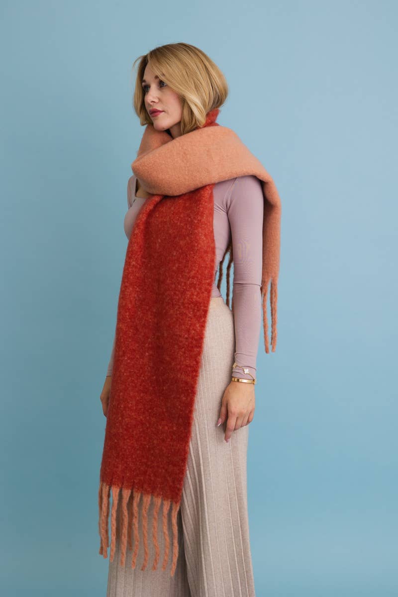 cozy solid two tone tassel scarf: rust