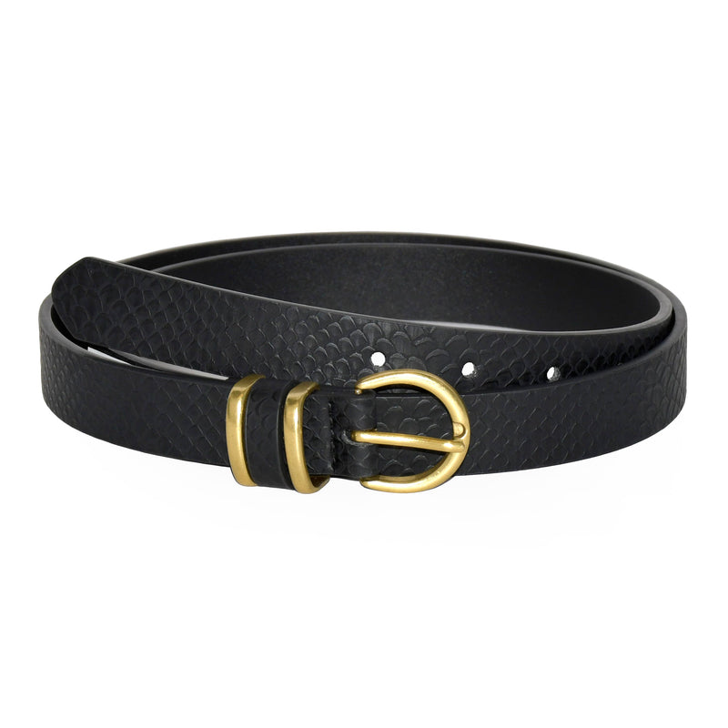 textured snakeskin belt with gold hardware