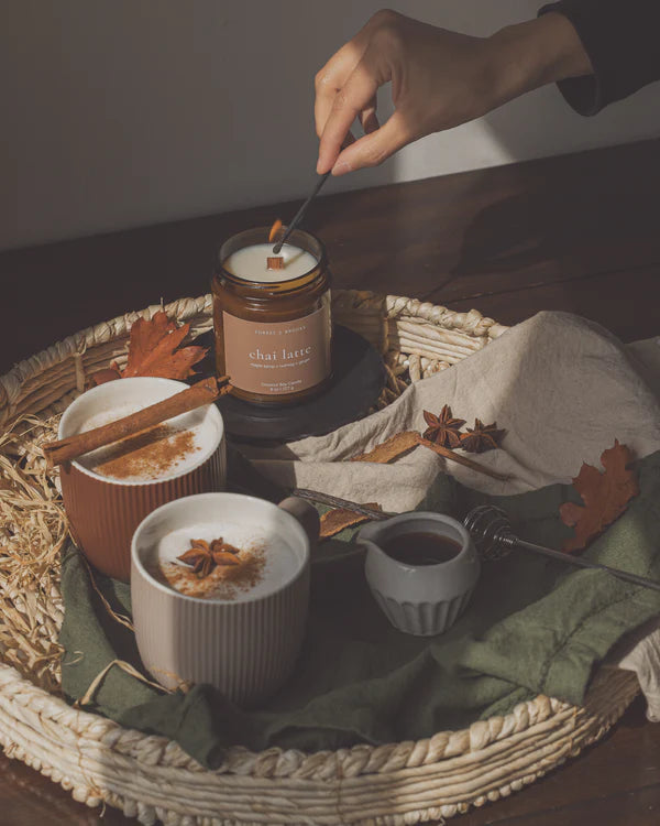 chai latte wooden wick candle