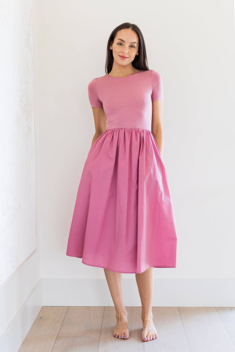 alyce midi poplin dress- dusty rose