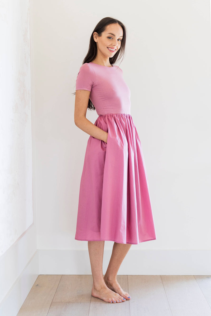 alyce midi poplin dress- dusty rose