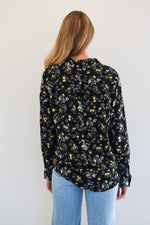 lennox button up blouse- black vintage print