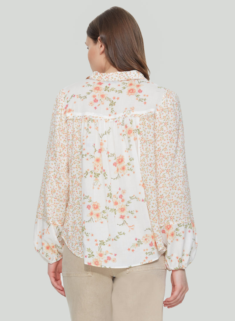 dex peachy floral button front blouse