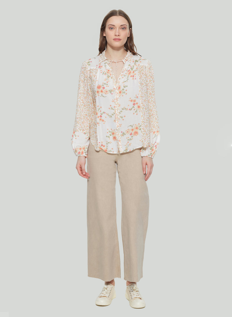 dex peachy floral button front blouse