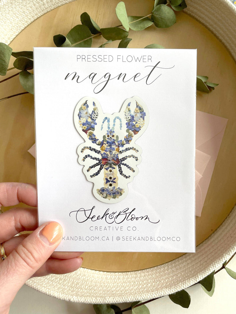 pressed flower lobster magnet 3”