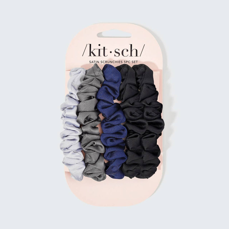 satin petite scrunchies 5pc set- midnight