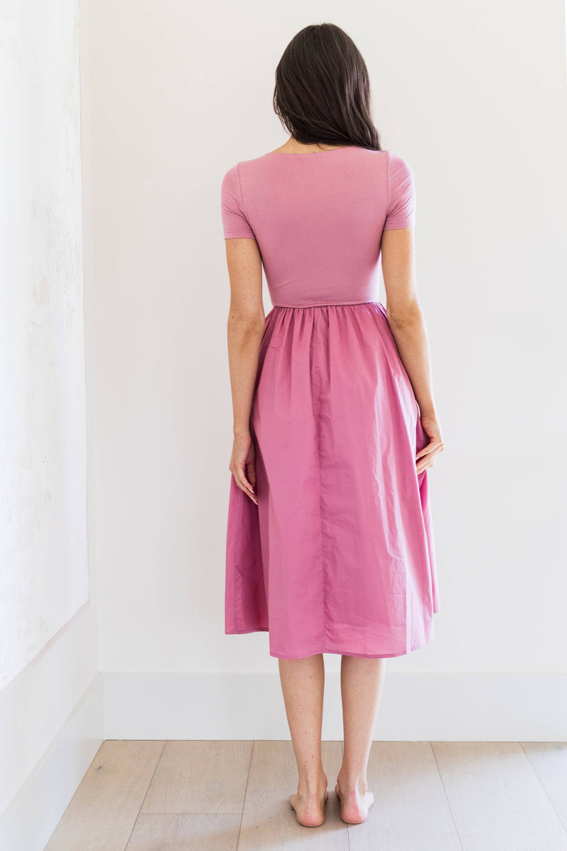 alyce midi poplin dress- dusty rose