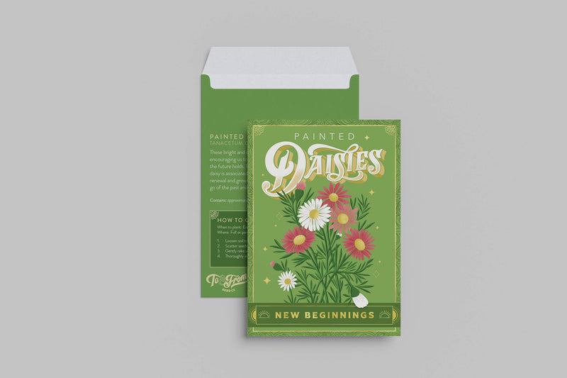 painted daisies (new beginnings) - floriography seed packet