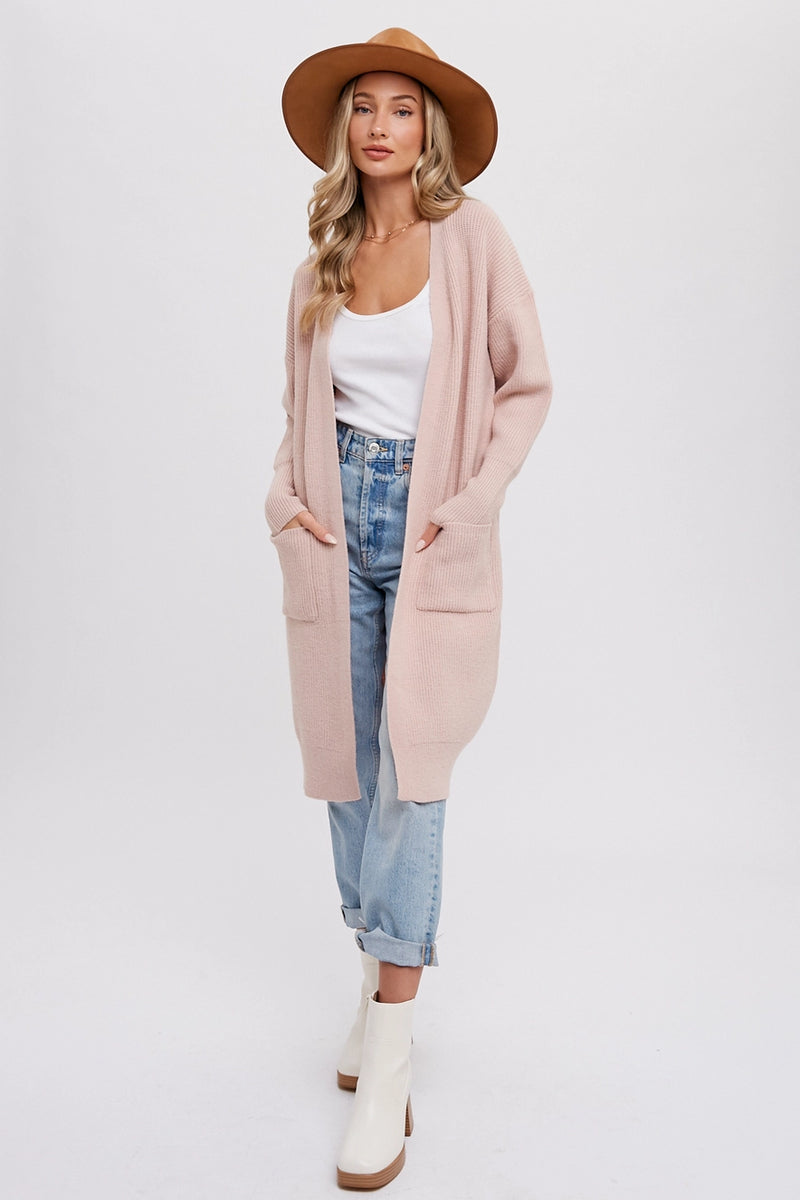 ribbed open front cardigan