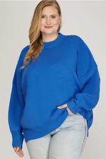 flynn oversized sweater plus- diva blue