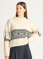 fringe detail jacquard sweater