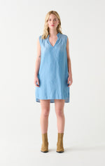 clara chambray smocked shoulder dress