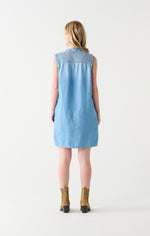 clara chambray smocked shoulder dress