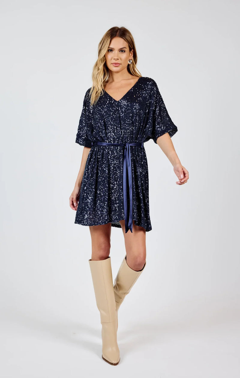 sky high vneck sequin dress