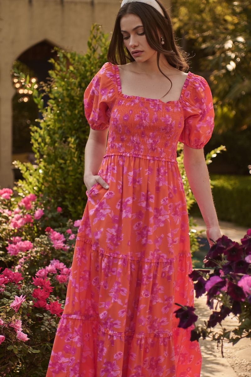 cala floral smocked maxi dress
