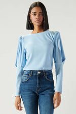 reverie ribbed knit top- blue