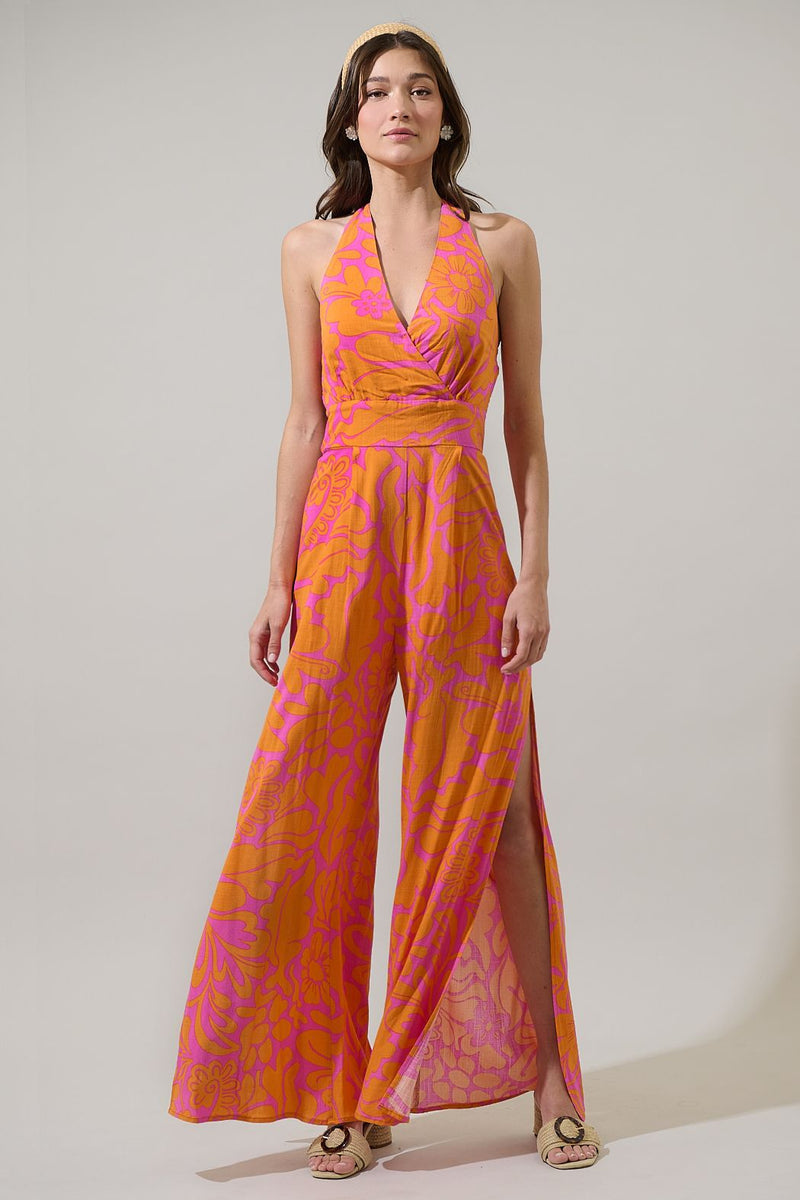 kaci floral magic moment halter jumpsuit