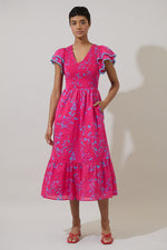 delina floral tiered midi dress