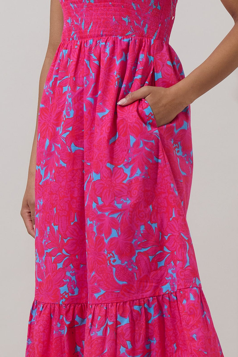 delina floral tiered midi dress