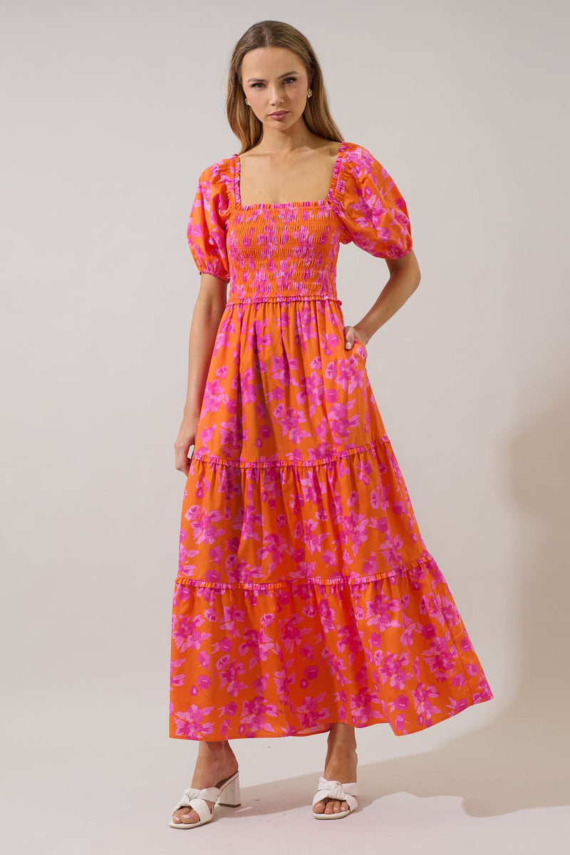 cala floral smocked maxi dress