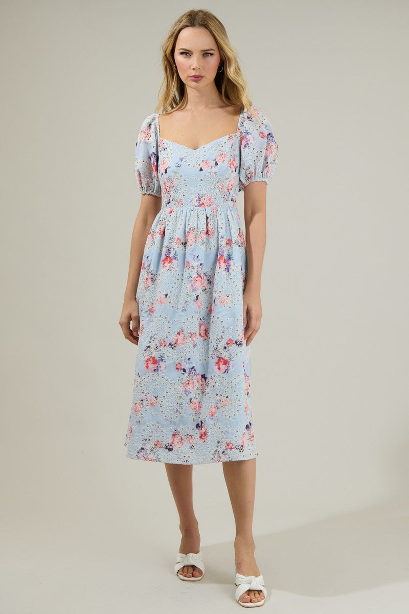 josie eyelet floral midi dress