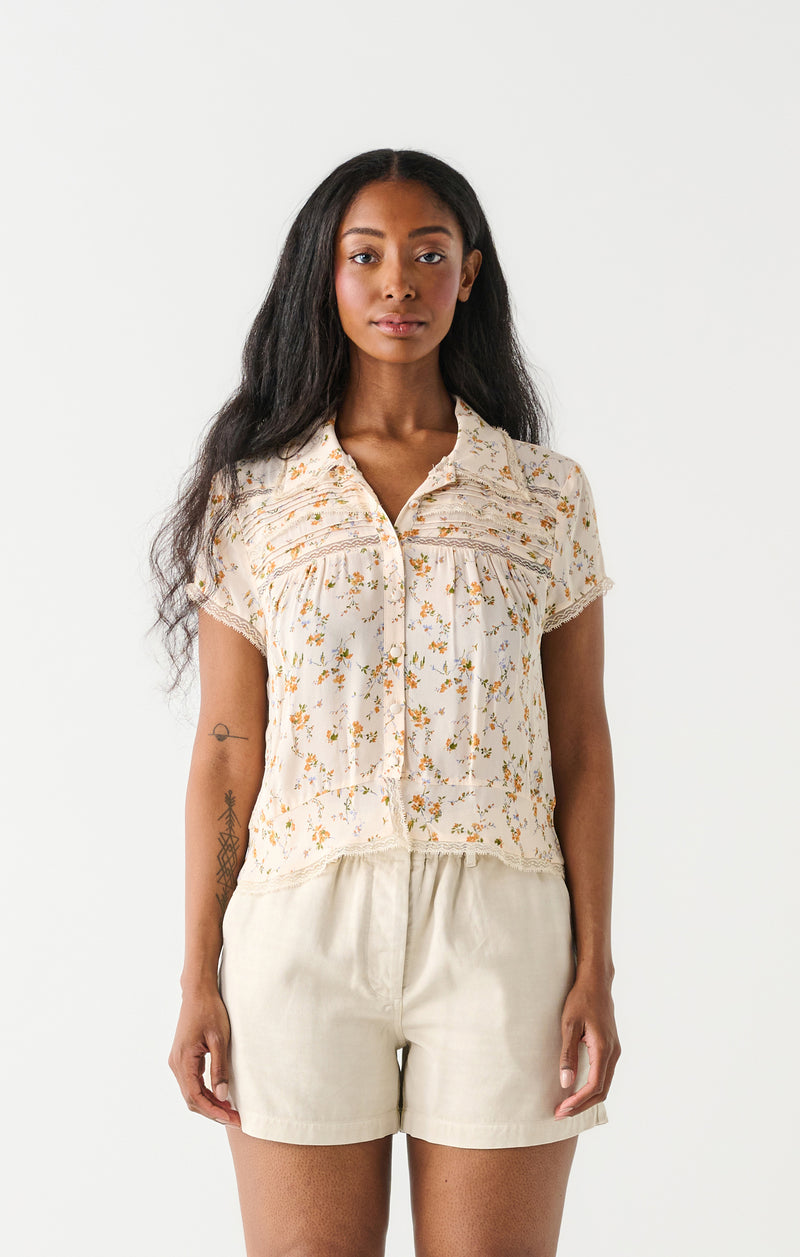 marigold floral crochet insert blouse