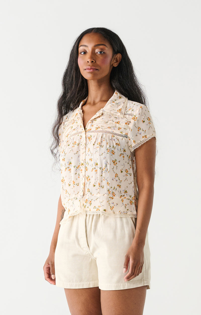 marigold floral crochet insert blouse