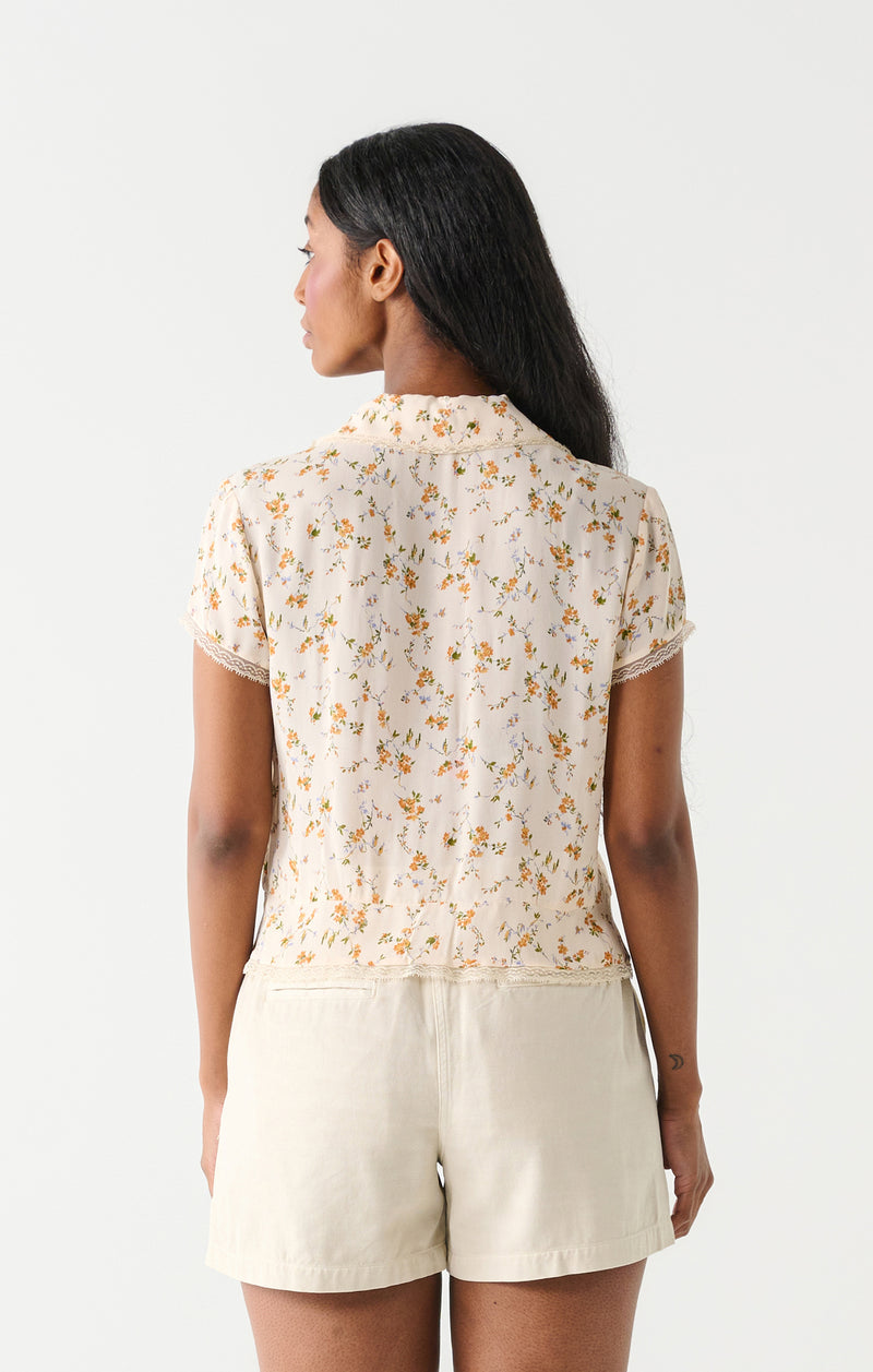 marigold floral crochet insert blouse