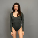 sanna sweetheart neck bodysuit- dark ivy