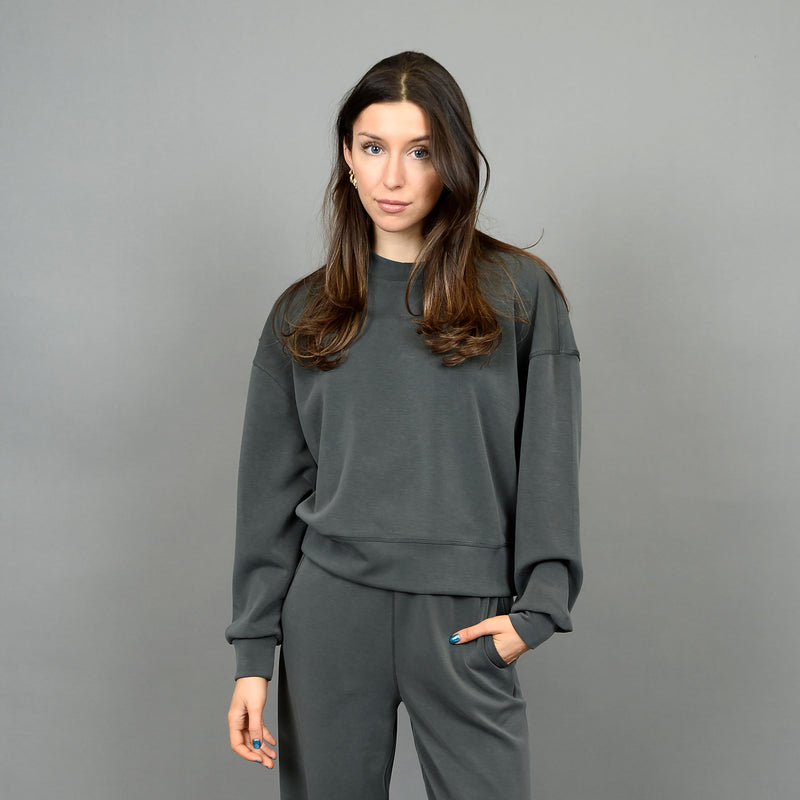 lucie super soft modal pullover- dark ivy