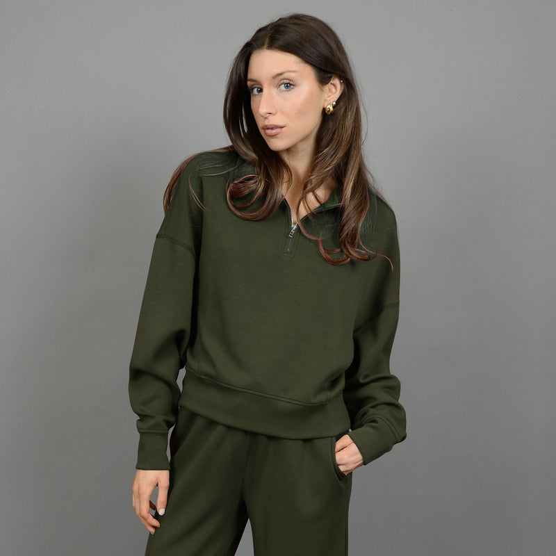 marilyn soft knit half zip pullover- olive night