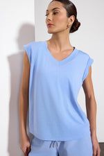 dynamic v-neck cap sleeve shirt