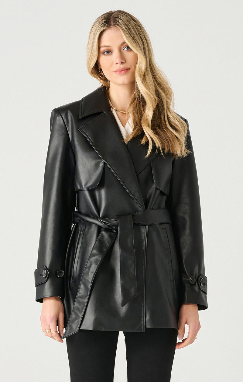 alora faux leather trench