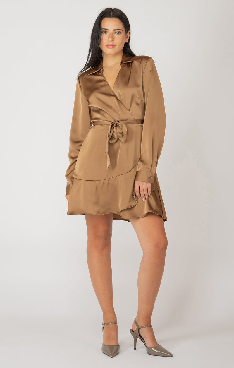 jolene flounce hem wrap mini dress