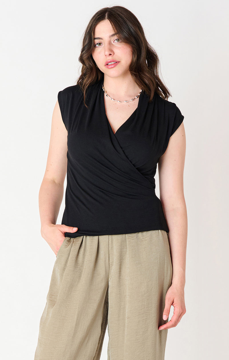quinn drapey wrap tank- black