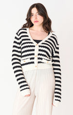 demi textured striped cardigan